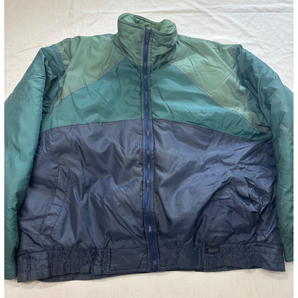 Cortina Vintage Puffer Jacket Mens 2XL Green Navy Blue Colorblock Full Zip Retro